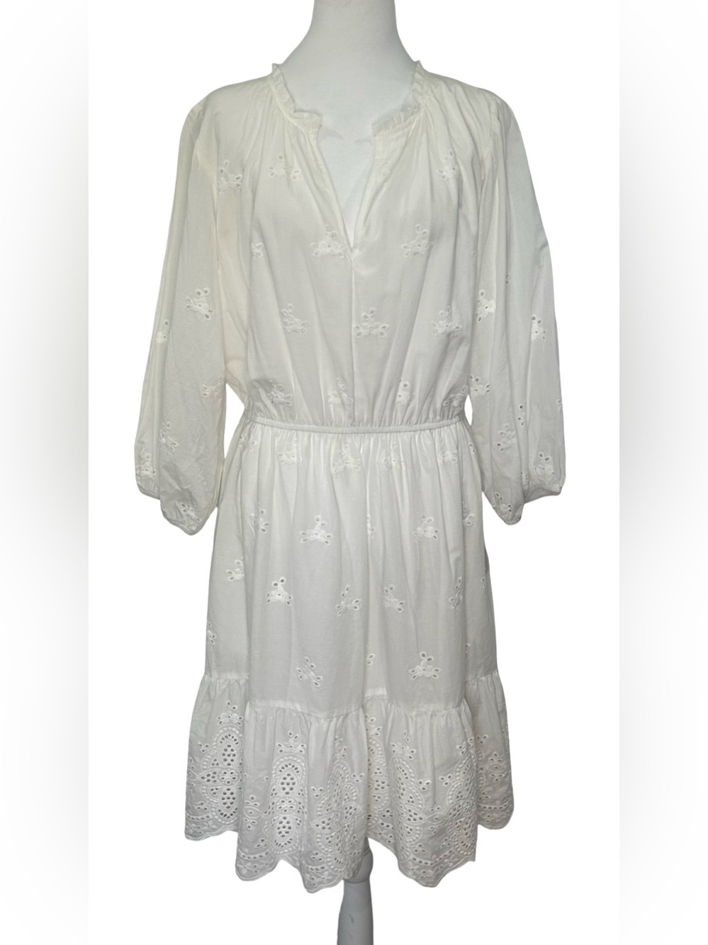 Knox Rose White Eyelet Embroidered Cotton Boho Peasant Dress XXL NWT Cottagecore - Picture 2 of 10